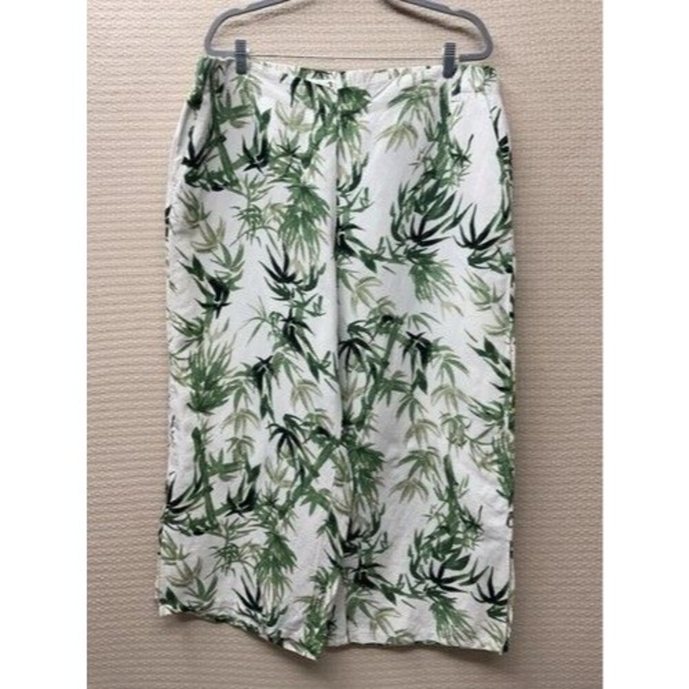 J. Jill Green Floral Linen‎ Blend Straight Leg Pull On Pants Women Plus Size 2X